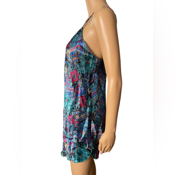 Lady Cameo Vintage 80s Witchy Whimsygoth Floral Paisley Lingerie Mini Slip Dress - Picture 3 of 6